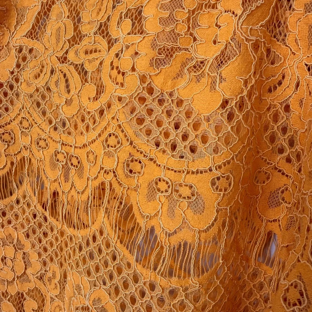 Golden Yellow Sheer Floral Lace Blouse Victorian Romantic‎ Boho Festival Top MED